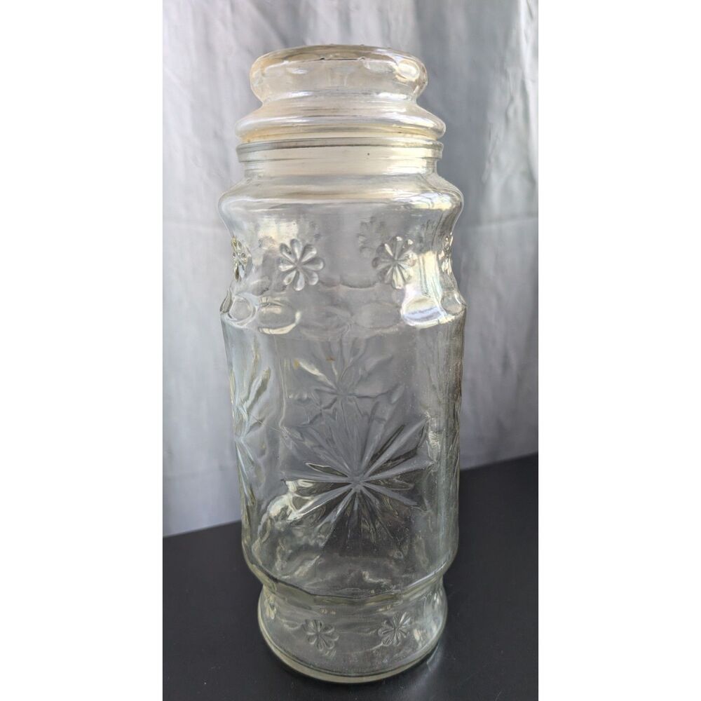VTG 1980s Planters Mr. Peanut Glass Jar Canister w/ Lid ✨ Cottagecore Starburst